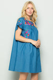 Take It Easy Embroidered Dress, Chambray