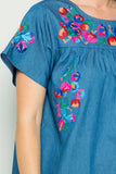 Take It Easy Embroidered Dress, Chambray