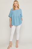 Round Neck Babydoll Top, Blue