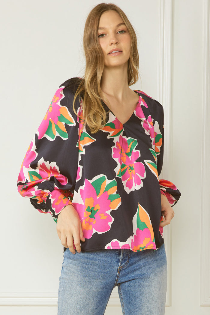 entro USA Satin Floral Blouse
