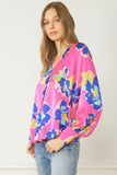 Satin Floral Blouse, Pink Mix