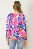 Satin Floral Blouse, Pink Mix