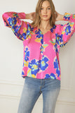 Satin Floral Blouse, Pink Mix