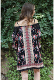 Floral Twin Print Cold Shoulder Dress, Black