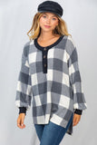white birch Plaid Print Knit Top