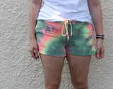 Tie Dye Knit Shorts, Green Fuchsia