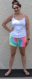 tie dye knit shorts fuchsia blue