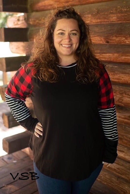 plaid stripe raglan top