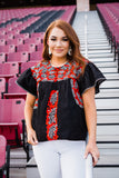 Flutter Sleeve Embroidered Top