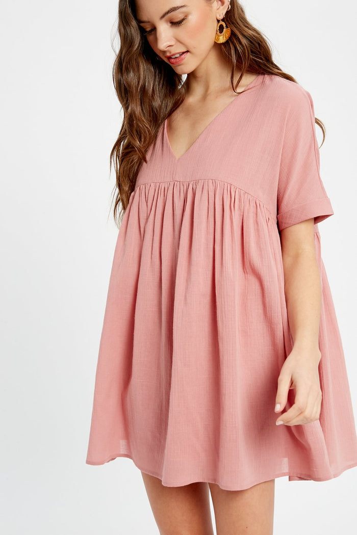listicle v-neck babydoll mini dress