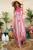 Striped Halter & Lace Maxi Dress