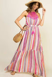 Striped Halter & Lace Maxi Dress