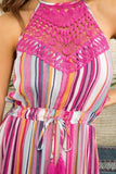 Striped Halter & Lace Maxi Dress