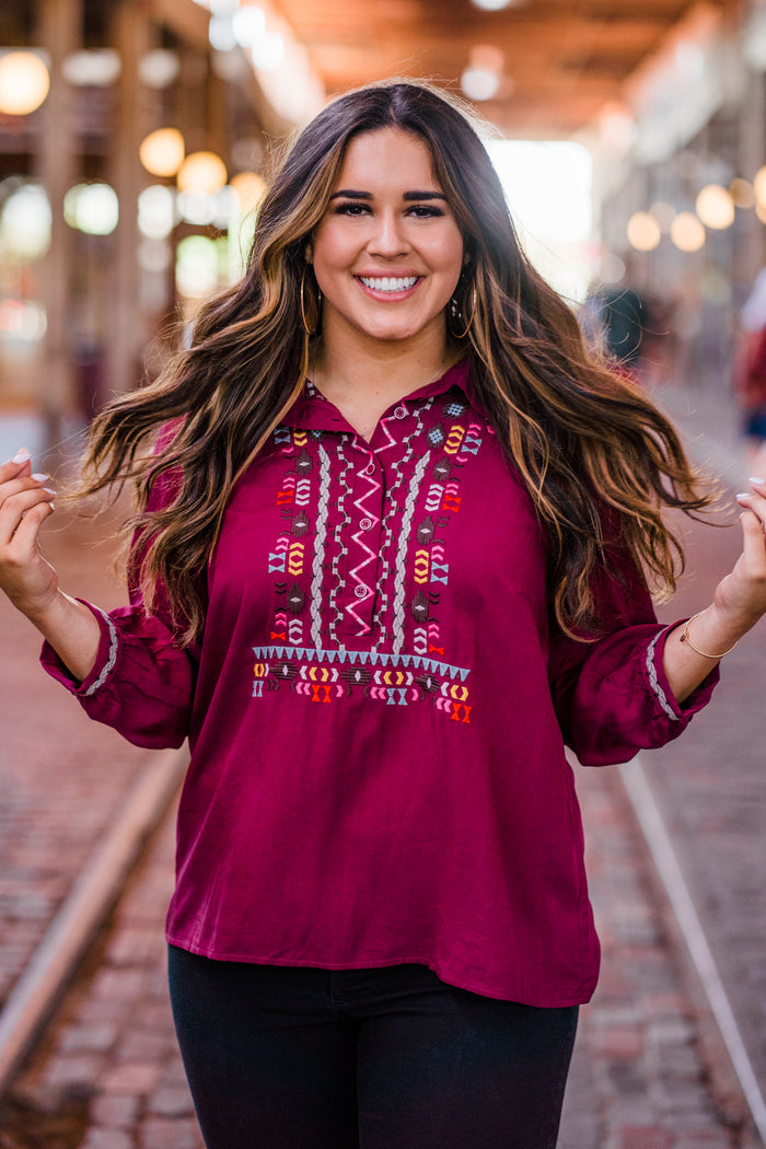 Layerz abstract  embroidered blouse