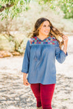 Denim Embroidered Top