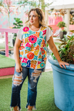 Layerz Multi Color Ruffle Sleeve Top