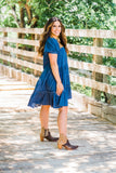 Denim Embroidered Tiered Dress