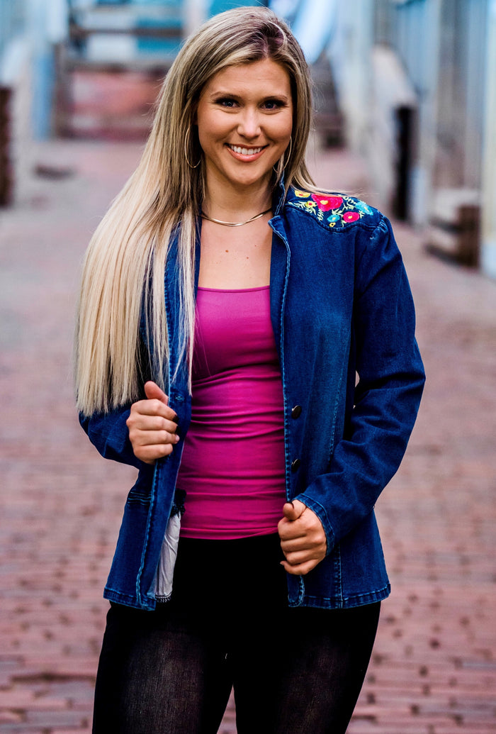 layerz denim embroiered blazer