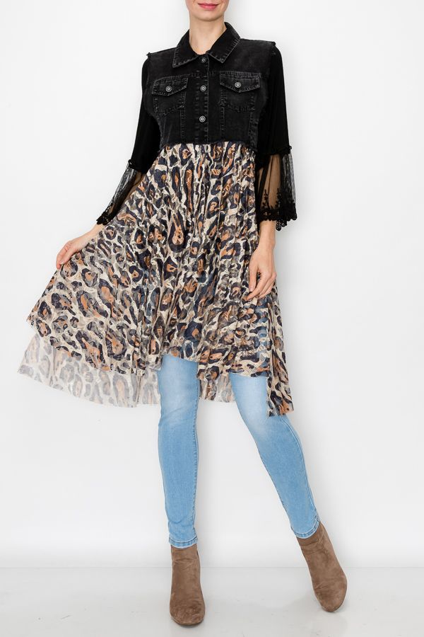 Origami Black Vest with Leopard Lace