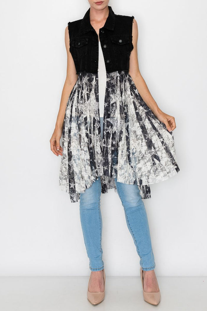 Origami Black Vest with Star Lace