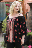 Floral Twin Print Cold Shoulder Top, Black