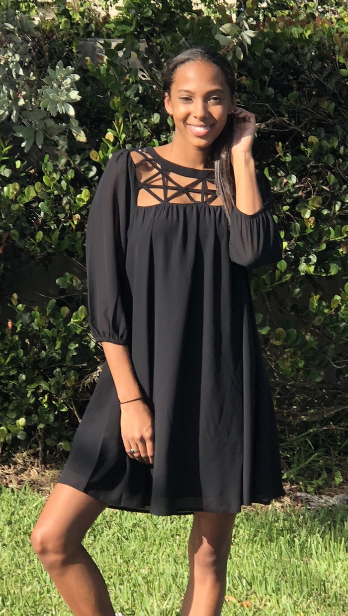 Lattice Baby Doll Dress, Black