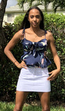 Floral Baby Doll Tie Top, Navy