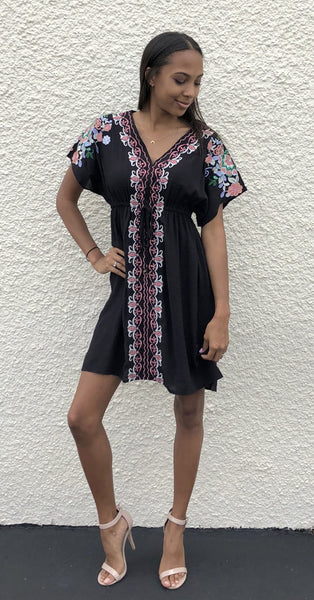 Embroidered Black Mini Dresses - Thml Embroidered Black Mini Dresses - Thml