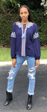 Coming Up Daisies Embroidered Top, Navy