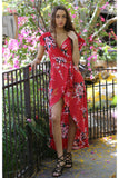 Floral Walk Through Maxi Romper, Red