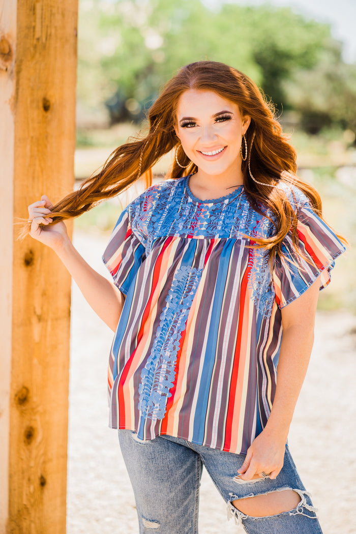 Layerz  embroidered serape top