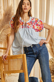 Andree by Unit savanne jane Striped Babydoll Embroidered Top