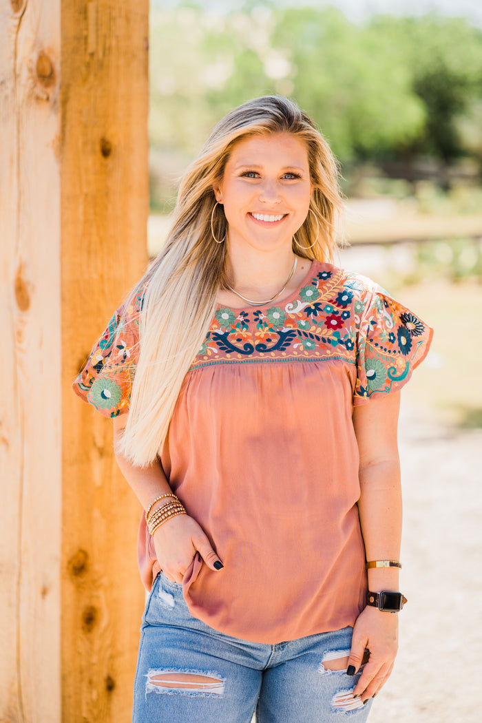 Layerz  embroidered butterfly sleeve top