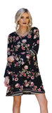Floral Double Ruffle Sleeve Open Back Dress, Black