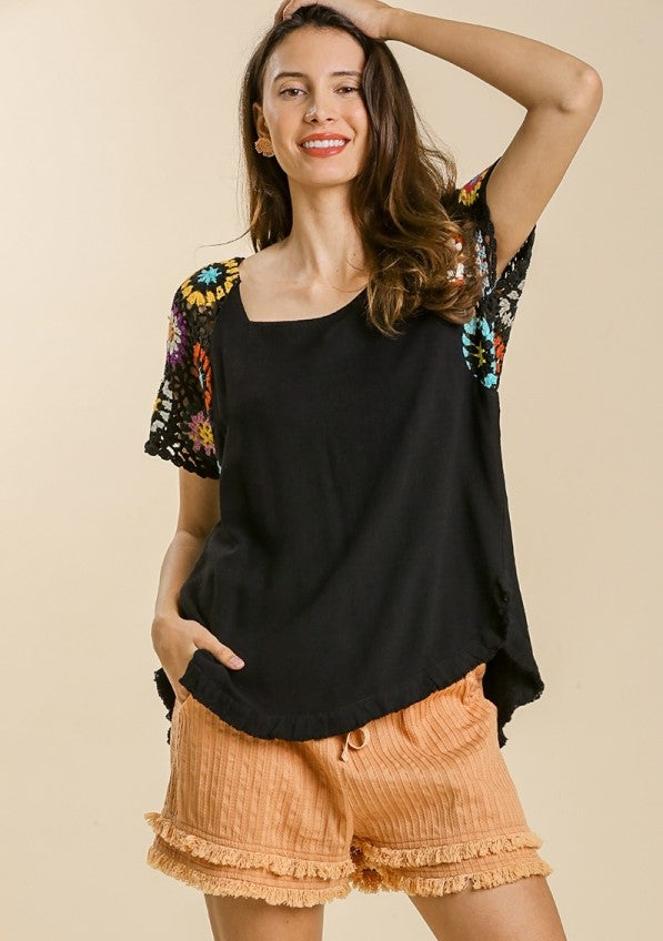 umgee usa Crochet Sleeve Top