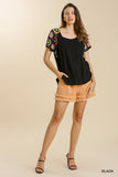Crochet Sleeve Top, Black