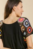 Crochet Sleeve Top, Black