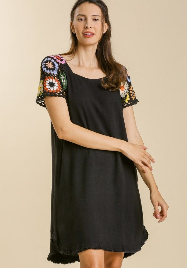 Umgee usa Crochet Sleeve Dress, Black