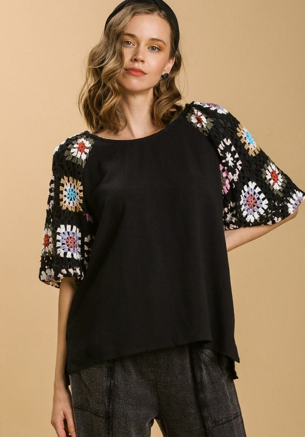 umgee crochet sleeve tunic top