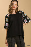 Crochet Sleeve Top, Black