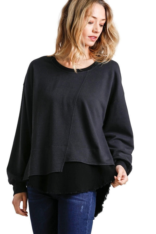 umgee usa Layered Frayed Hem Top