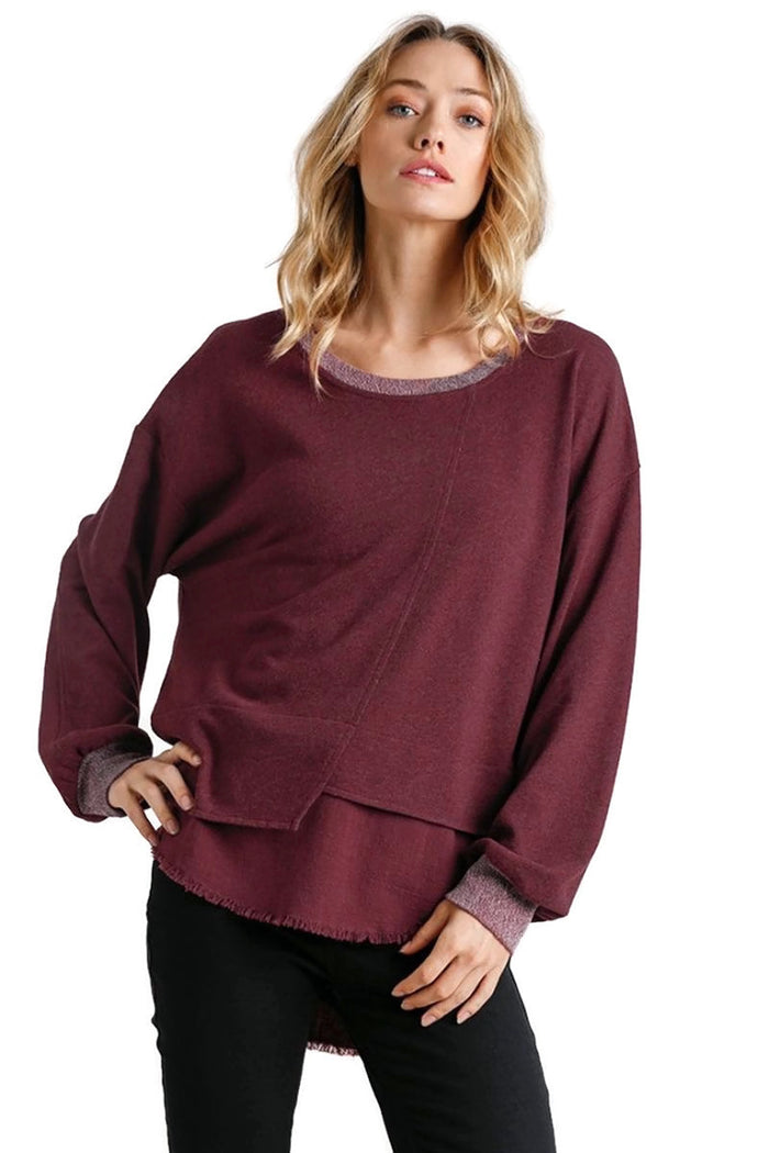 umgee usa Layered Frayed Hem Top