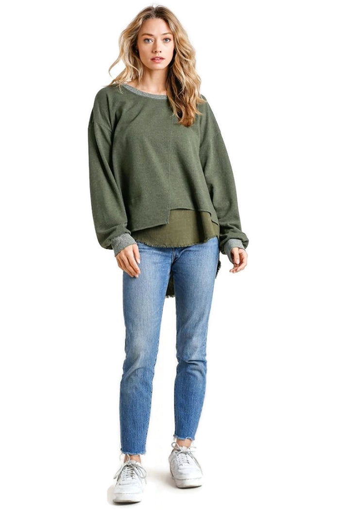umgee usa Layered Frayed Hem Top