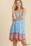 Floral Spaghetti Strap Flowy Dress, Aqua