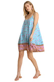 Floral Spaghetti Strap Flowy Dress, Aqua