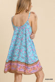 Floral Spaghetti Strap Flowy Dress, Aqua