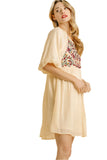 Floral Embroidered Balloon Sleeve Dress, Natural