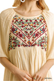 Floral Embroidered Balloon Sleeve Dress, Natural