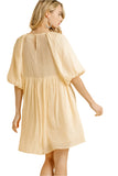Floral Embroidered Balloon Sleeve Dress, Natural