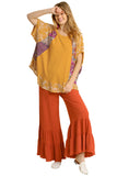 Mixed Print Short Sleeve Top, Goldenrod